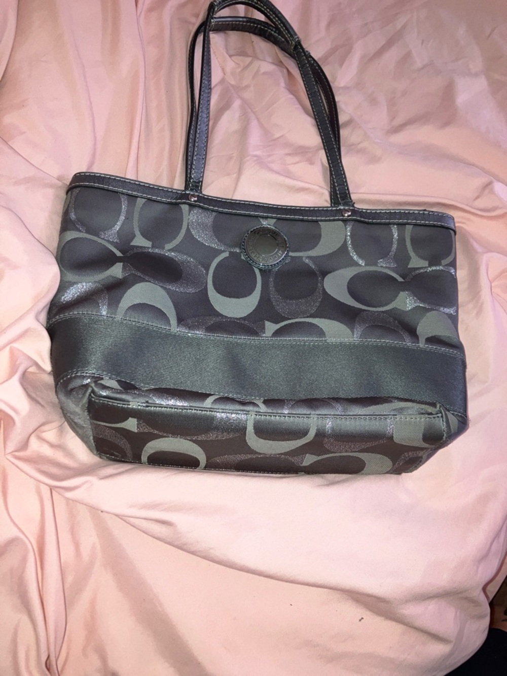 Y2K Coach Stylish Grey Logo-Print Tote Bag